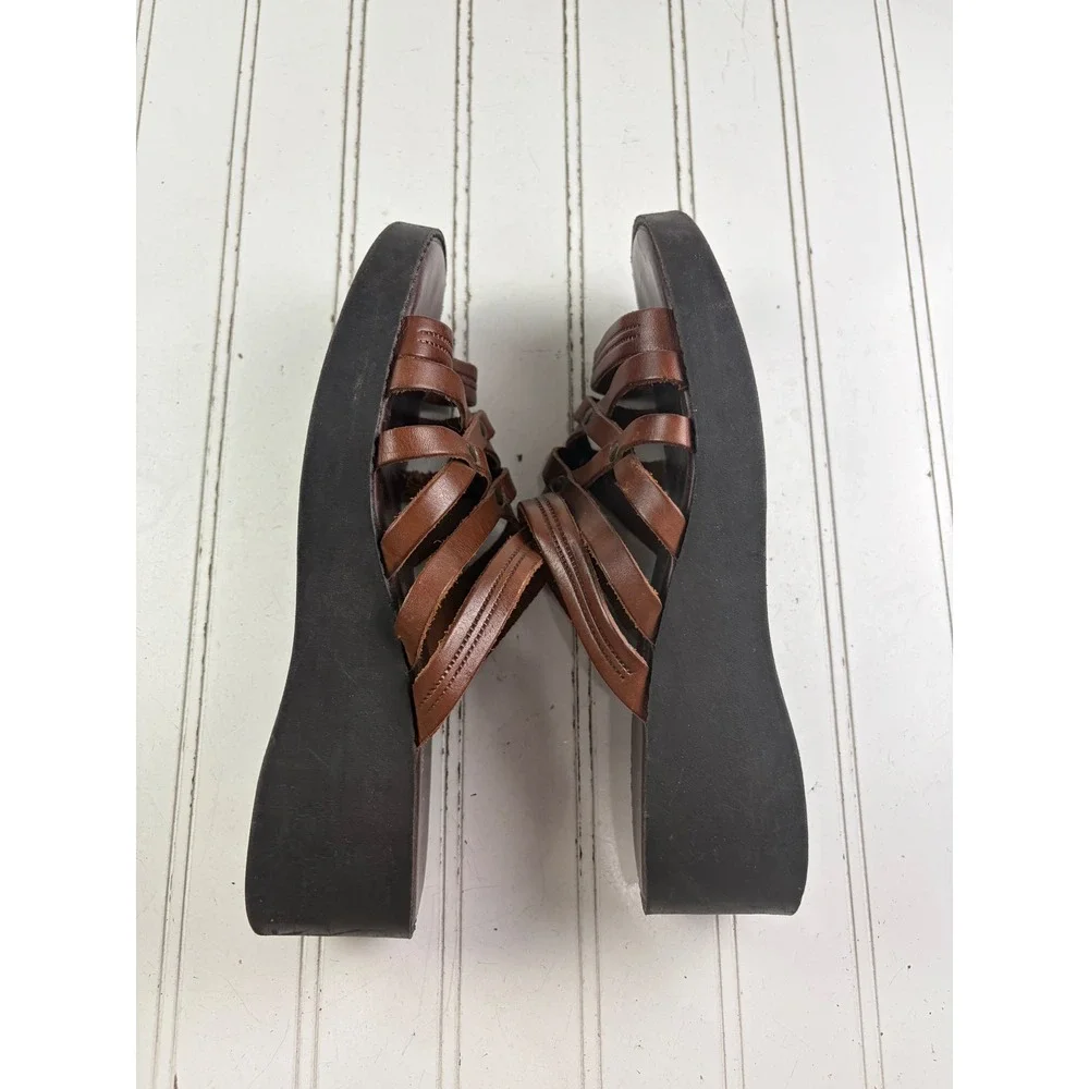 Montego Bay Vintage Y2K Brown Leather Strappy Platform Sandals Women's Size 7.5